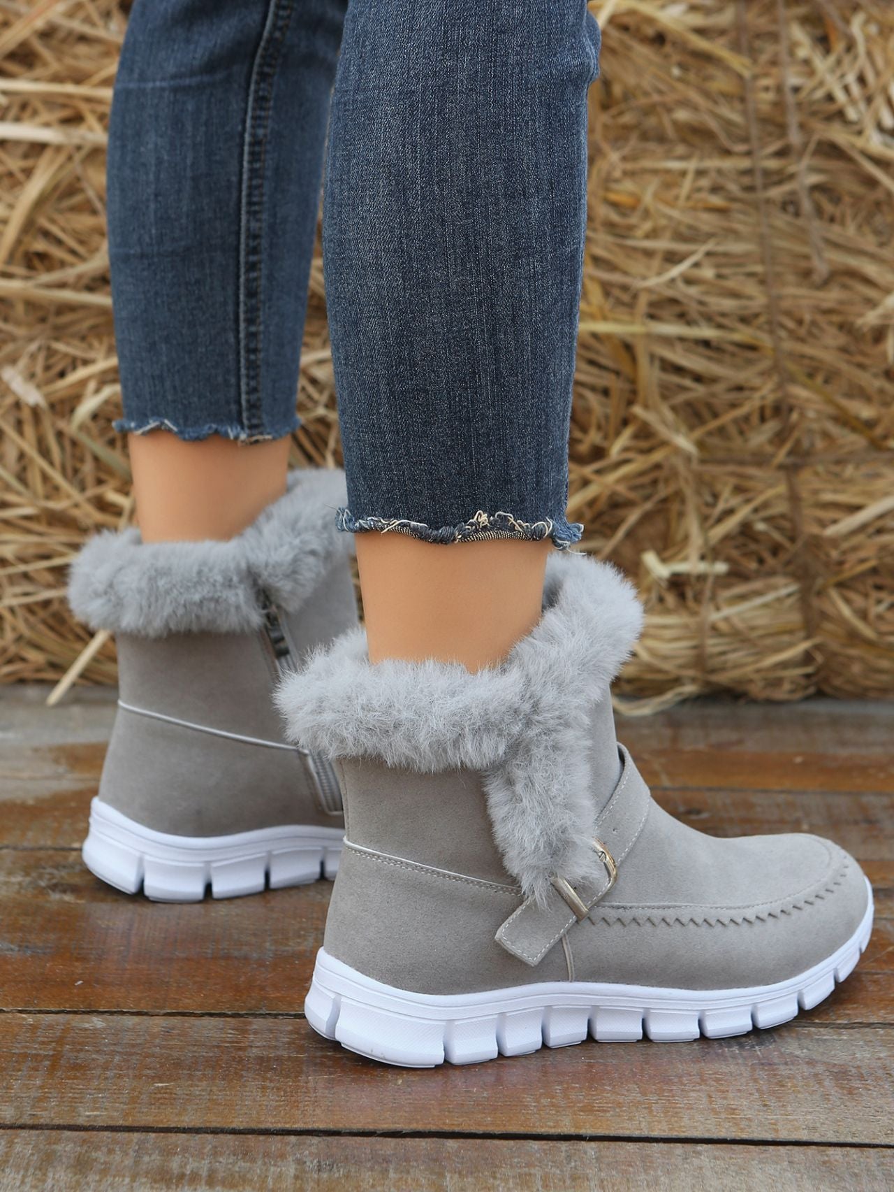 Korean Version Of Thickened Solid Color Booties In Winter