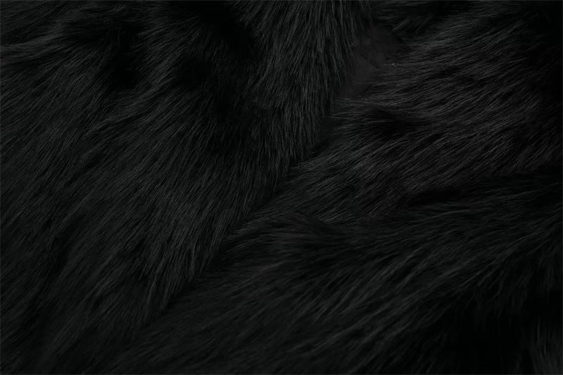 Artificial Fur Effect Polo Collar Jacket Loose Slimming Casual Jacket