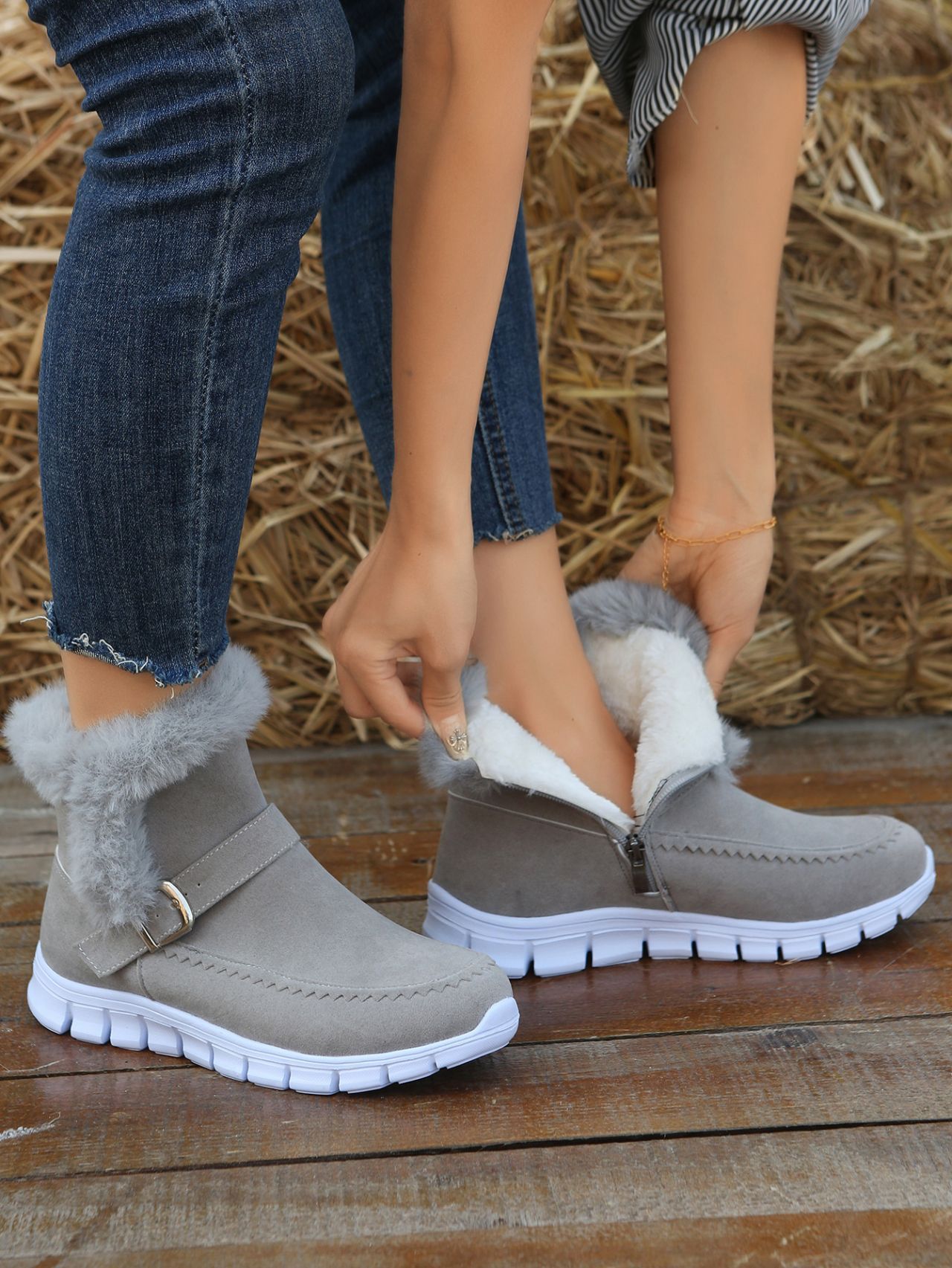 Korean Version Of Thickened Solid Color Booties In Winter