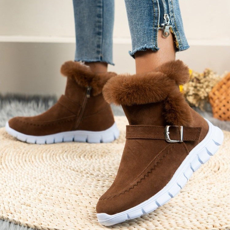 Korean Version Of Thickened Solid Color Booties In Winter