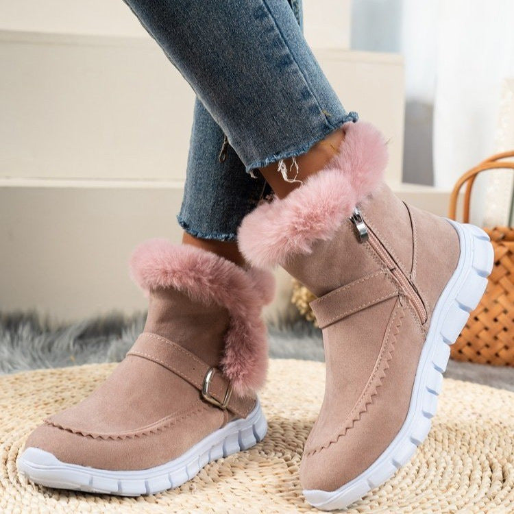 Korean Version Of Thickened Solid Color Booties In Winter