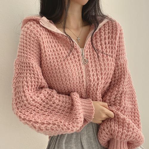 Manteau Court à Capuche Femme en Grosse Maille