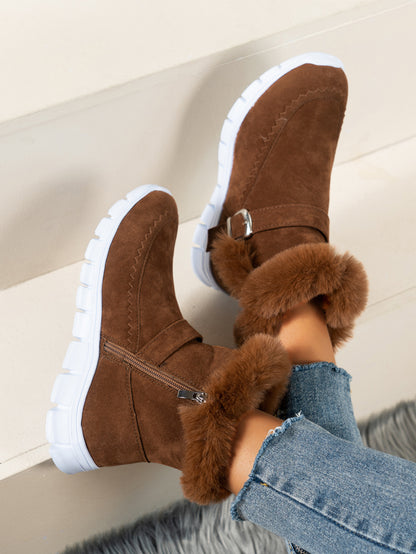Korean Version Of Thickened Solid Color Booties In Winter
